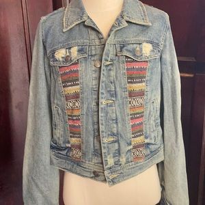 Free People Embroidered Denim Jean Jacket